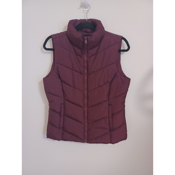 Aeropostale Quilt Puffer Vest Womens Medium Burgundy Red Full Zip Mock Neck - Picture 2 of 8